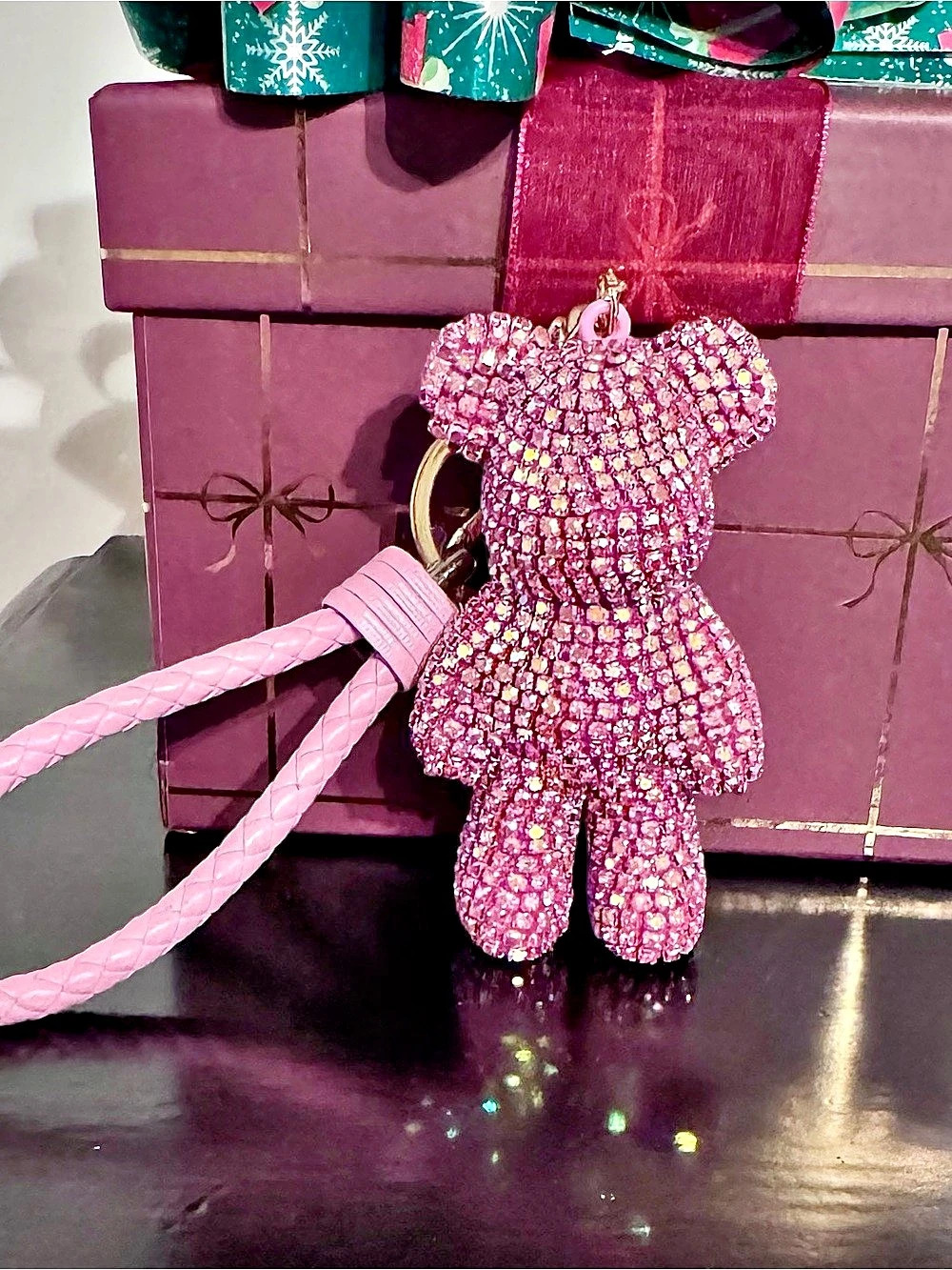 NWOT Pink Rhinestone Crystal Teddy Bear Keychain Bag Charm